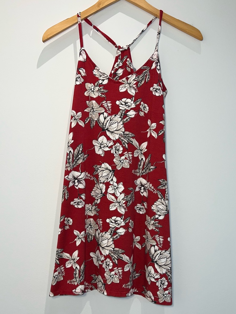 Women's Red Floral Spaghetti-Strap Mini Dress